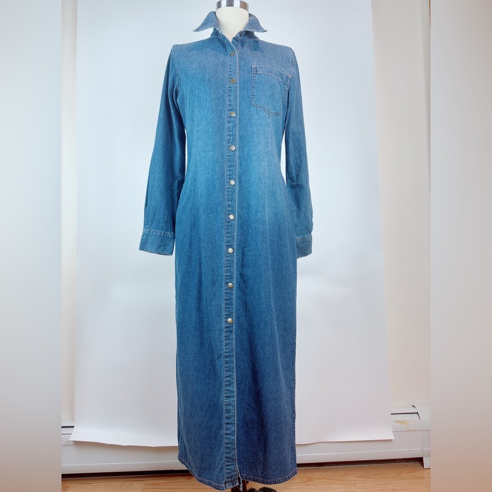 Moda International Long Denim Shirts Dress Size Medium - Picture 2 of 13